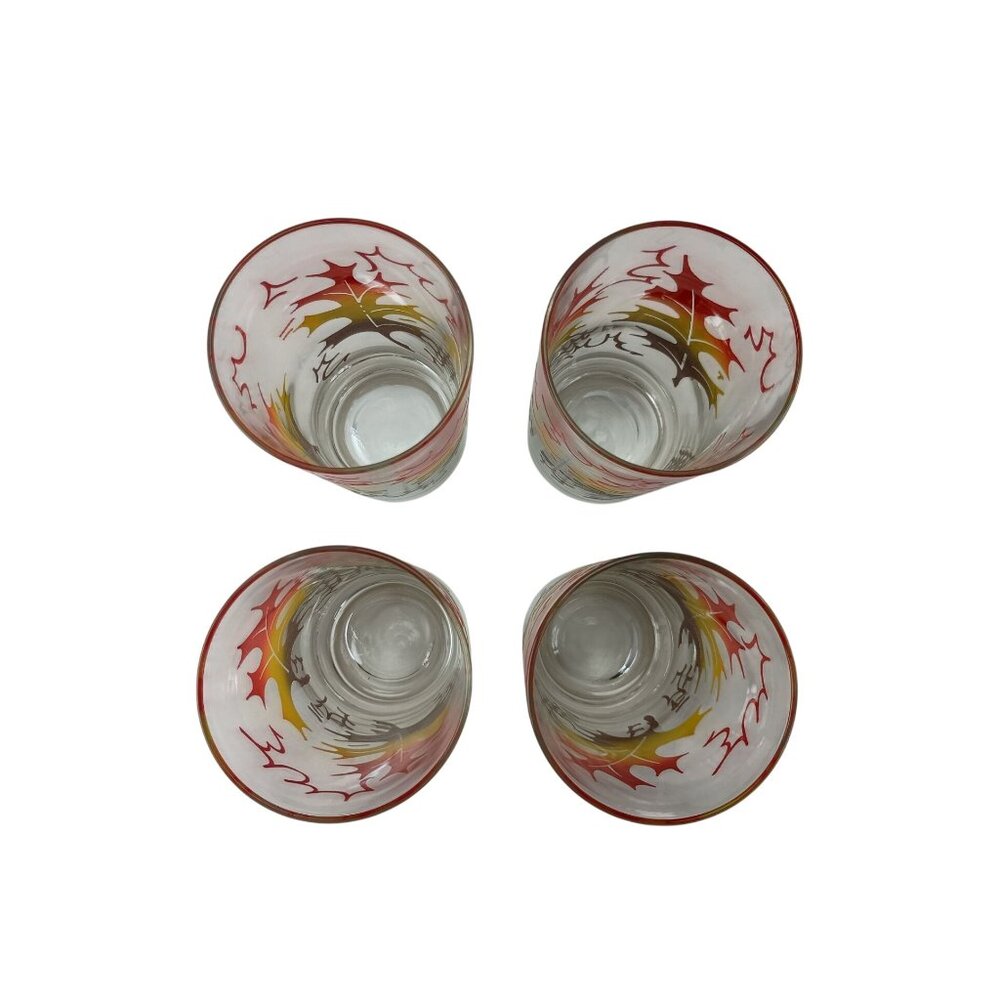 Vintage Fall Oak Leaves Orange/Yellow/Brown Retro Glass Tumblers Set Of 4 - Picture 5 of 6